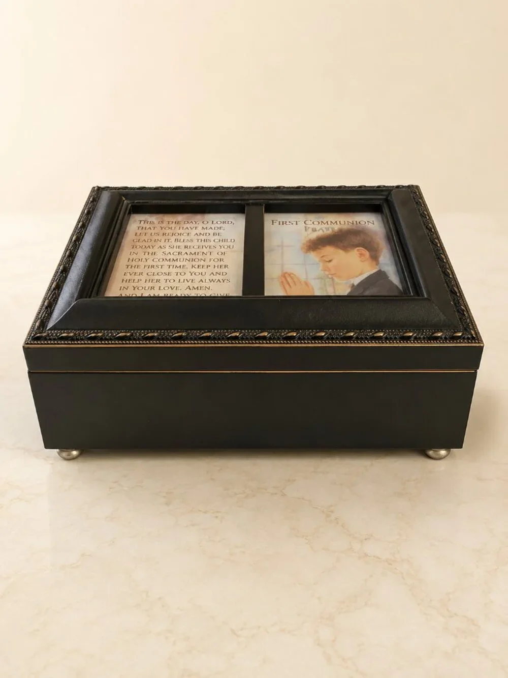 NEW Cottage Garden First Communion Black Photo Jewelry Music Box Hallelujah
